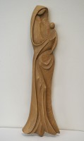 Ručne vyrezávaný drevený relief -Madona s dieťaťom